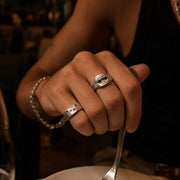 Textured Band Ring with Black Stones ZJ jewellery  Textured Band Ring with Black Stones