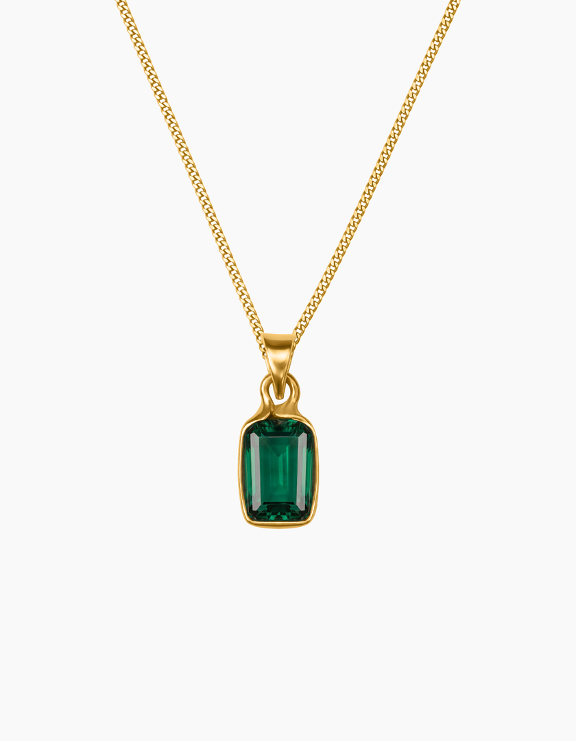 Emerald green necklace gold plated