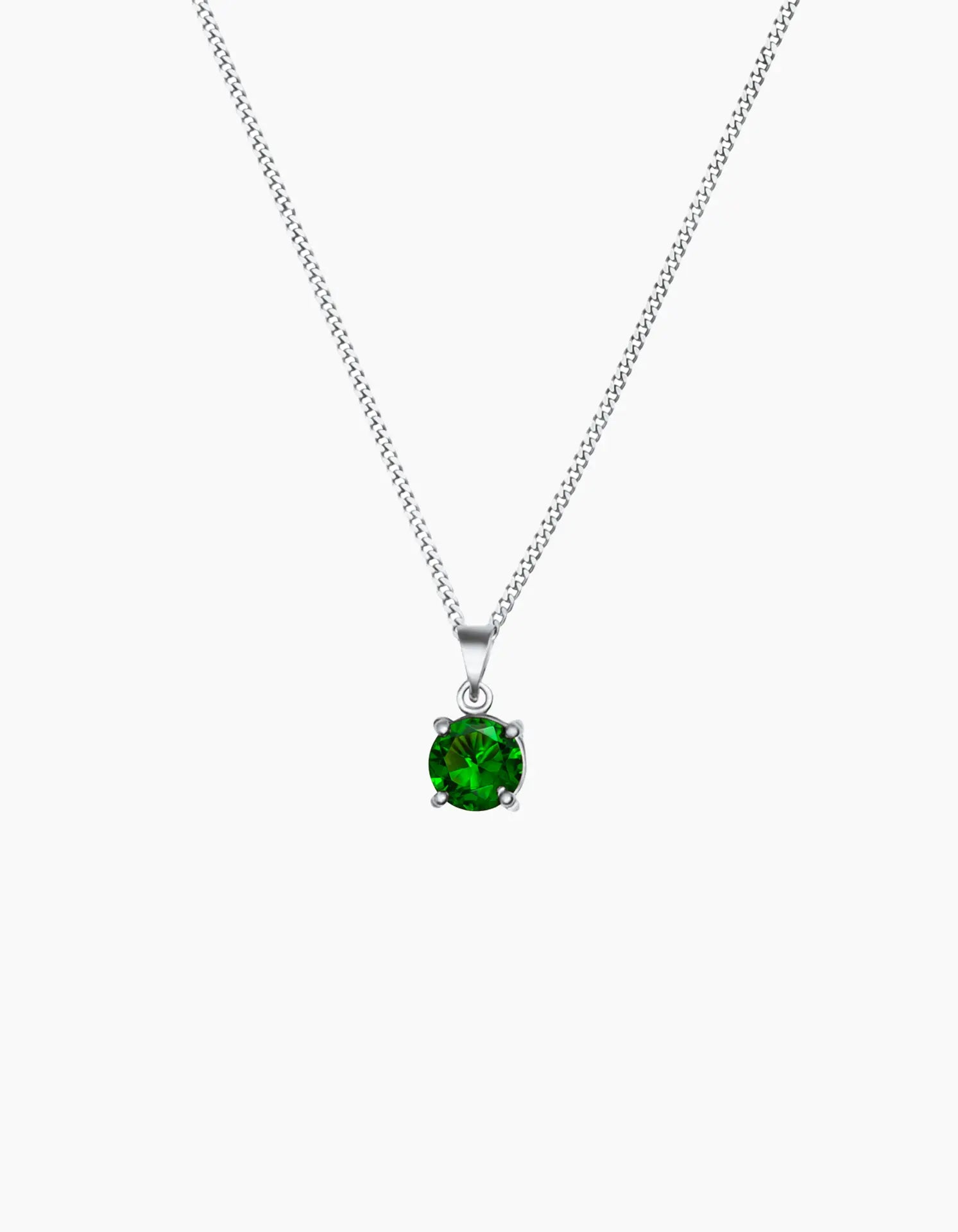 Round Emerald Green Necklace in Silver