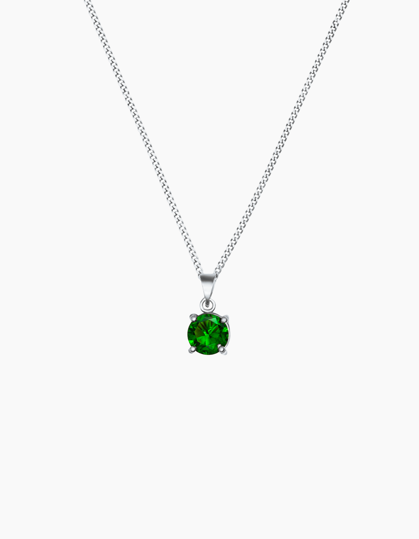 Round Emerald green necklace silver