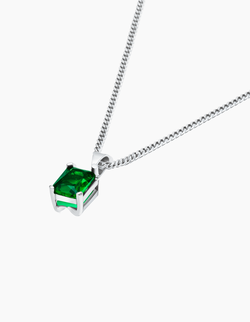 Emerald green necklace silver