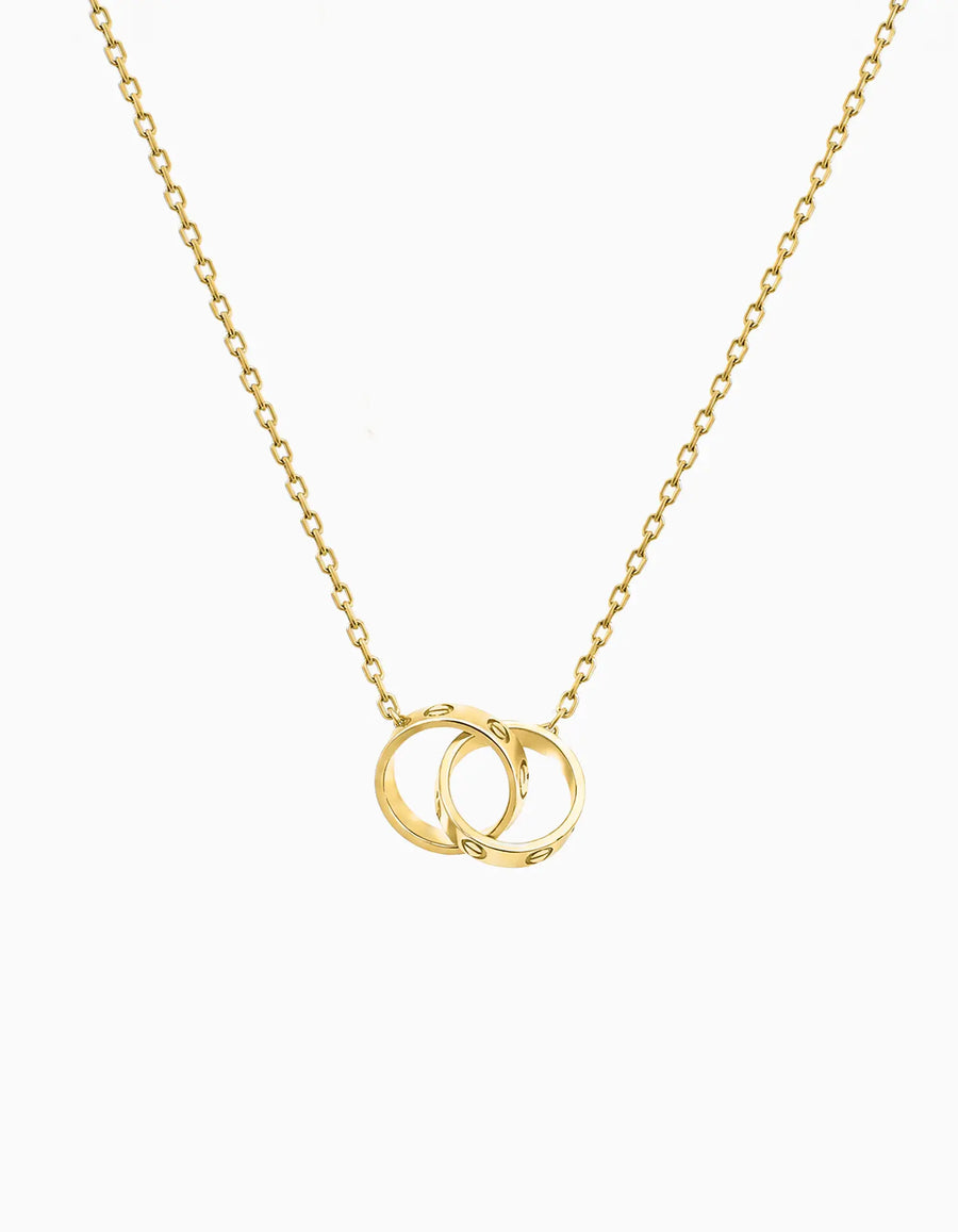 Two Ring Necklace, Gold Plated