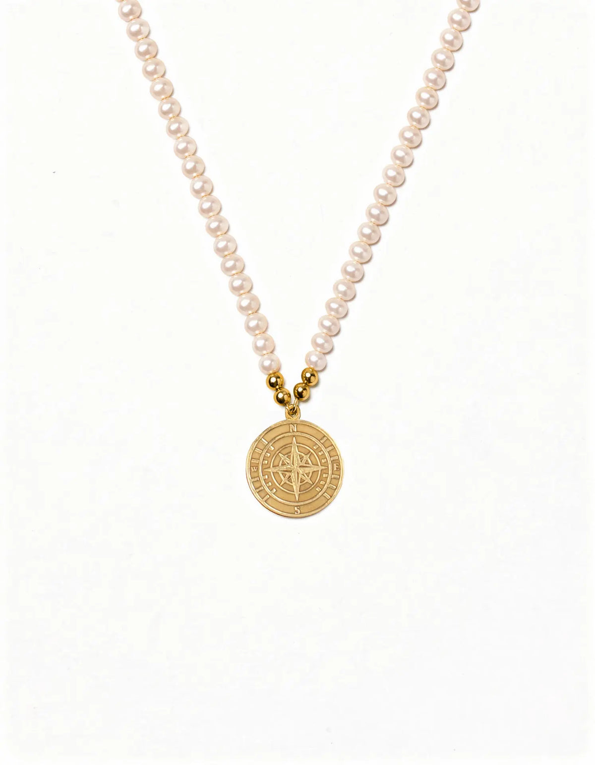 Pearl Necklace with Gold Compass Charm ZJ jewellery  Pearl Necklace with Gold Compass Charm