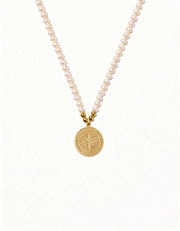 Pearl Necklace with Gold Compass Charm ZJ jewellery  Pearl Necklace with Gold Compass Charm