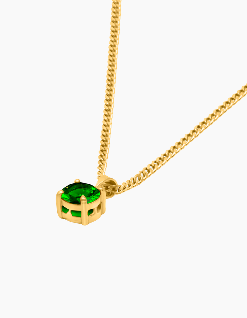 Round emerald green necklace gold plated