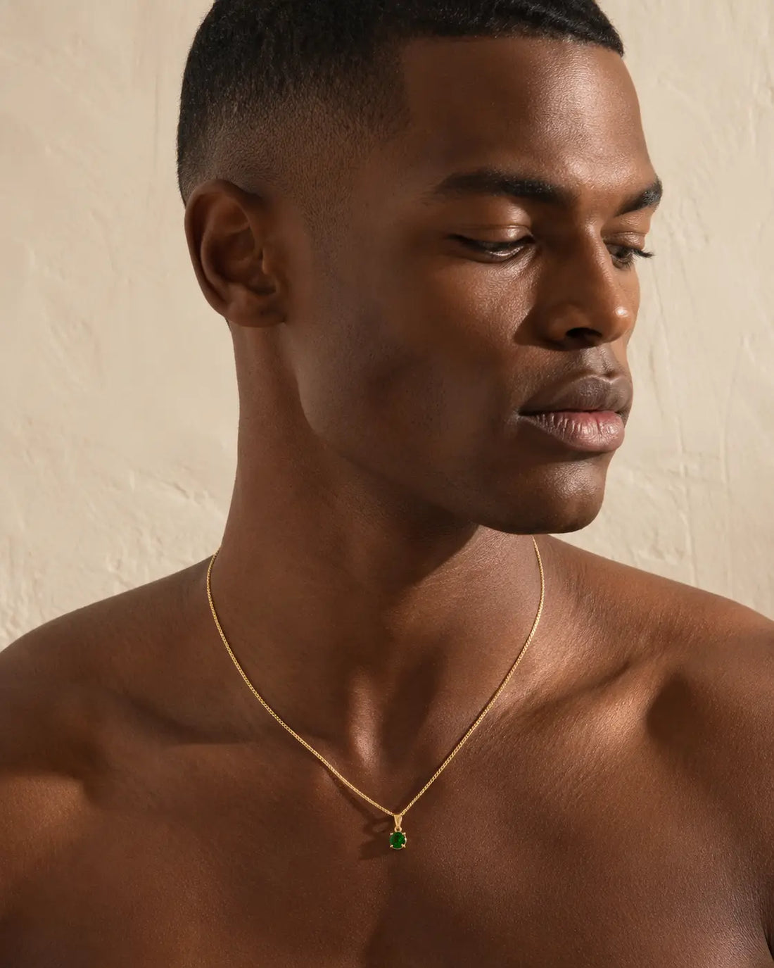 Round Emerald Green Necklace Gold Plated