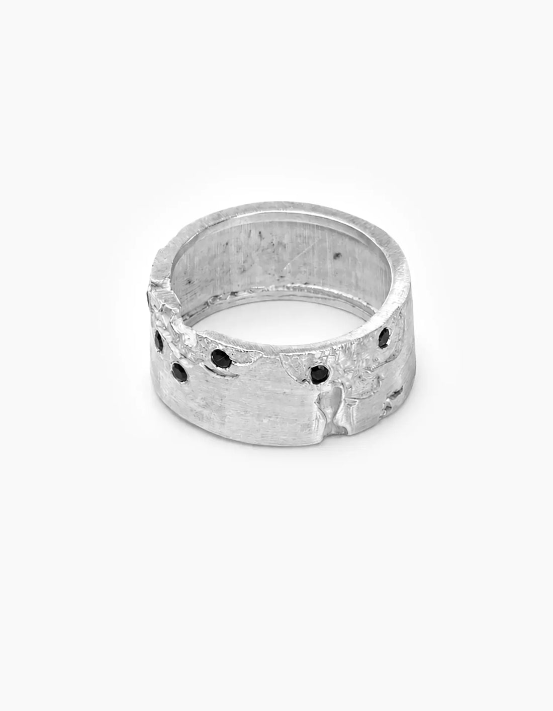 Textured Band Ring with Black Stones