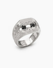 Cracked Signet Ring with Black Stones ZJ jewellery  Cracked Signet Ring with Black Stones