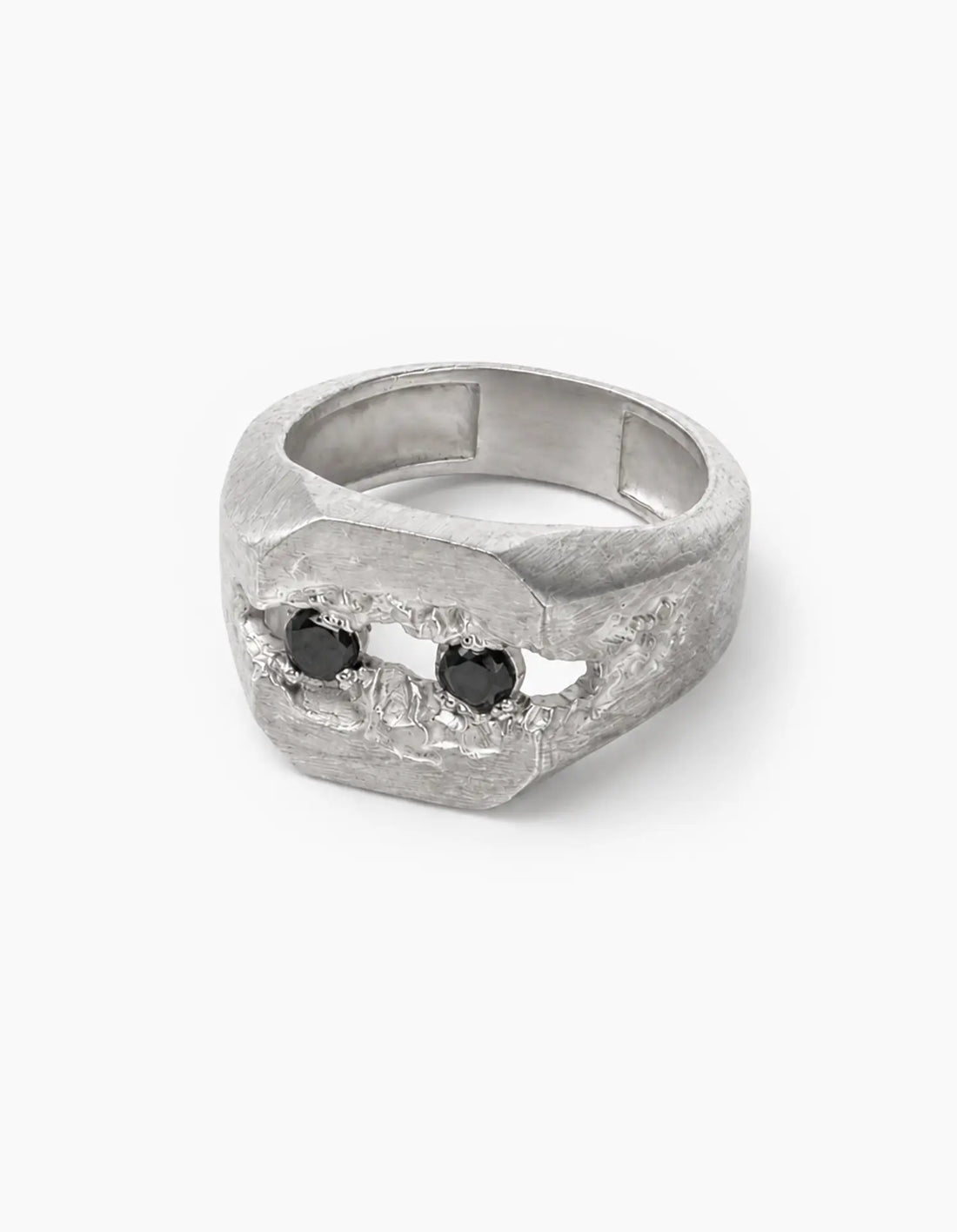 Cracked Signet Ring with Black Stones