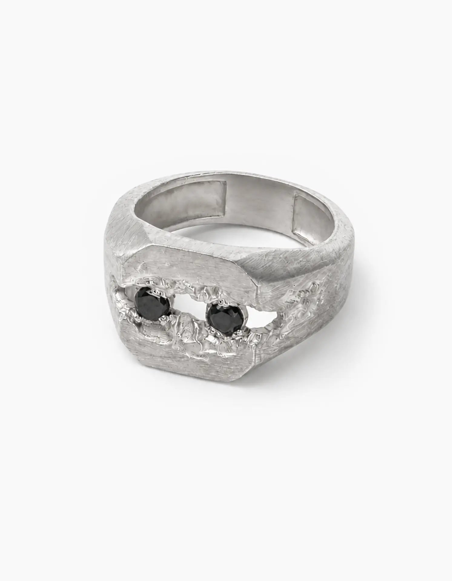 Cracked Signet Ring with Black Stones