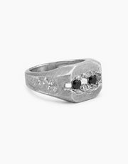 Cracked Signet Ring with Black Stones ZJ jewellery  Cracked Signet Ring with Black Stones