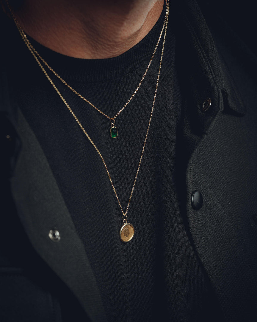 Emerald green necklace gold plated