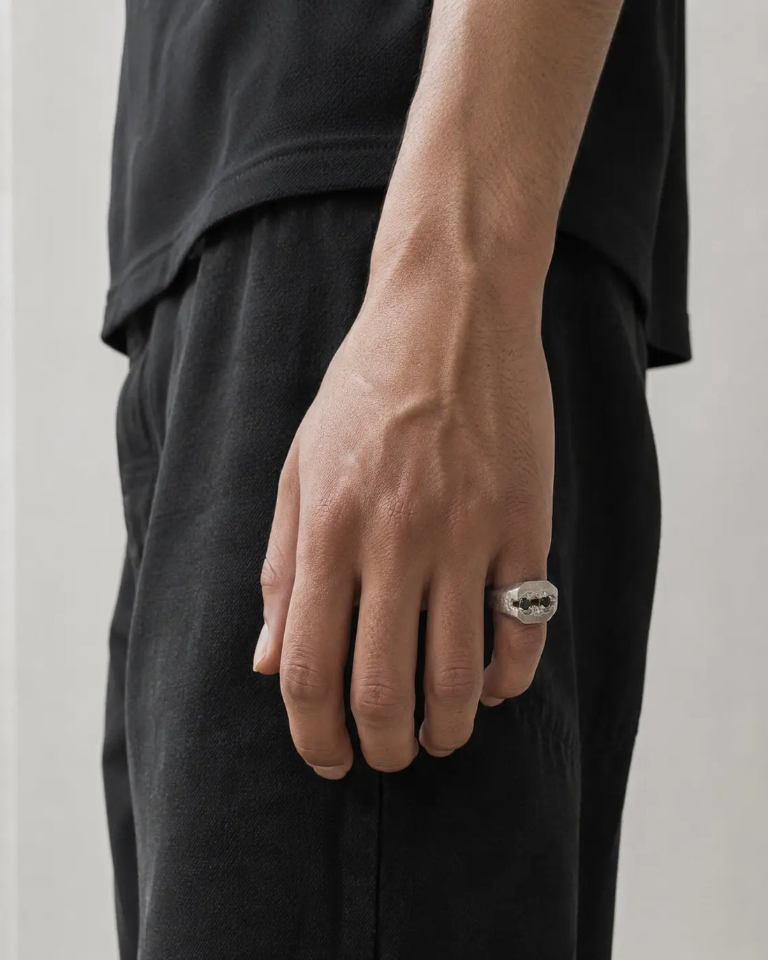 Cracked Signet Ring with Black Stones