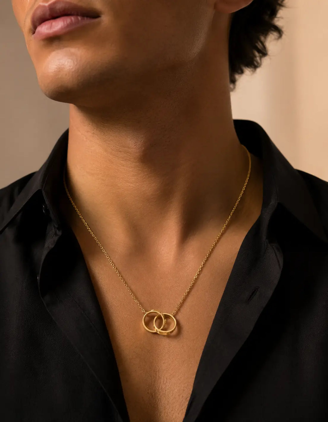 Two Ring Necklace, Gold Plated